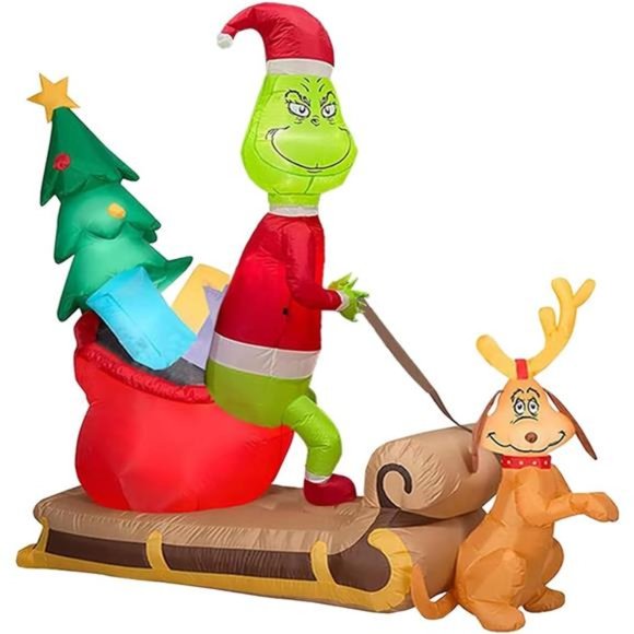 Holiday Grinch Christmas Inflatable Grinch And Max Wsleigh Scene Dr